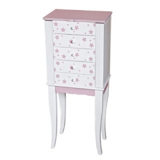Mele Trina Girls Pink and White Jewelry Armoire with Pink Stars