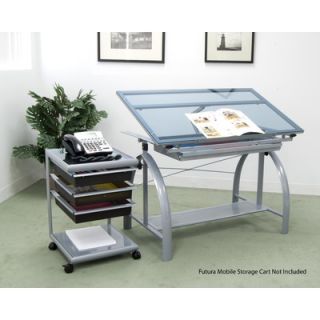 Studio Designs Avanta Drafting Table in Silver and Blue Glass