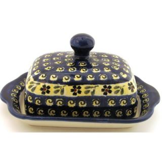 Polish Pottery Conventional Covered Butter Dish   Pattern 175A   858