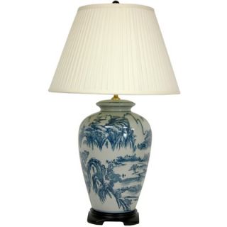 Oriental Furniture Chinese Landscape Oriental Lamp in Blue and White