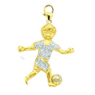 EZ Charms 14K Yellow Gold Diamond Boy Soccer Player Charm
