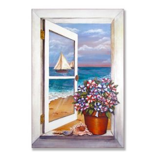  Industries Seascape with Petunias Wooden Faux Window Scene   FW 207