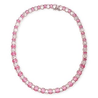 CZ Collections Silver Prong Set Pink Sapphire Diamond Tennis Necklace