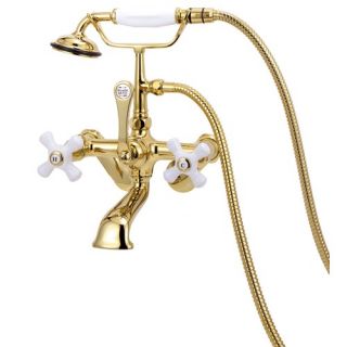 Wall Mount Adjustable Tub Faucet with Hand Shower and Porcelain Cross