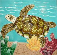 Green Sea Turtle Wall Art Tile New 8x8 Decorative Ceramic Trivet