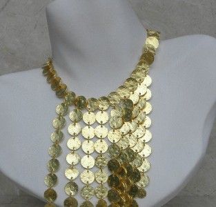 Kenneth Jay Lane Gold Coin Long Bib Necklace Authentic New