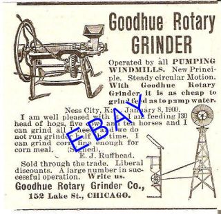 1900 Goodhue Rotary Grinder Ad Windmill Chicago IL