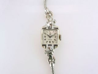 Vintage Deco Genuine Diamond Omega 17 Jewels White Gold Ladies Wrist