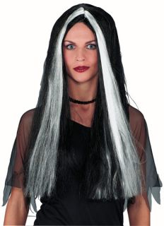 Womens Streaked Grey Black Long Witch Costume Wig