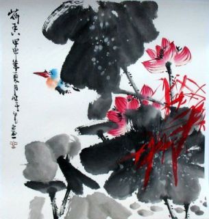  painting lotus water lily xieyi 19x19 birds flowers brush modern art