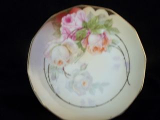 HAND PAINTED PLATE w PINK AND YELLOW ROSES SIGNED F HAHN ROYAL