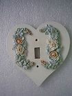 Heart shaped hand painted wood single switch plate   pastel flowers