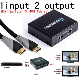 1080P HDMI Splitter Switch box 1 Input 2 Output 3 HDMI Cable V1 4 6Ft
