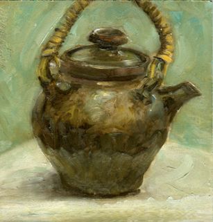   Teapot stilll life Painting 8x8 Original Oil on panel Hall Groat Sr