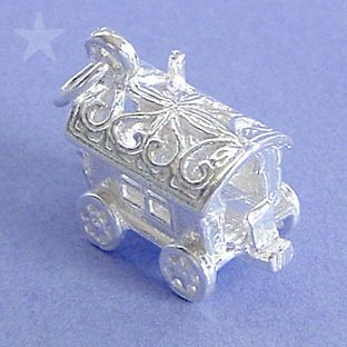 GYPSY CARAVAN Sterling Silver Charm Pendant WAGON OPENS TO FORTUNE