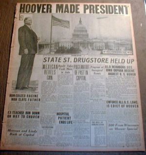 1929 displayable headline newspaper HERBERT HOOVER INAUGURATION as