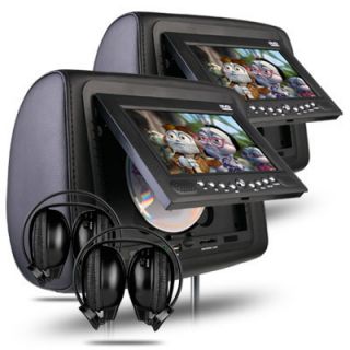  Dual 7 Digital Screen Car Headrest DVD Player 2x IR Headphones USB