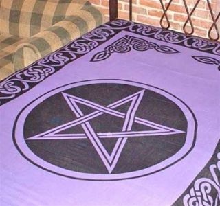 Purple Pentacle Tapestry Wall Hanging or Bed Sheet