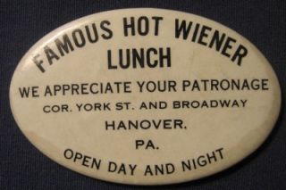 Hanover PA Famous Hot Wiener Lunch Restaurant Vintage Advertising