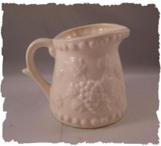 Vintage Napco White Raised Grapevine Ceramic Creamer