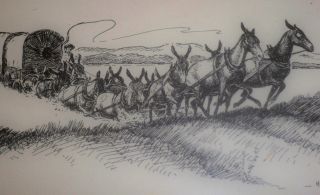 Harold Dow Bugbee Western Cowboy Drawing Litho Signed
