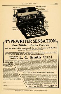1916 Ad Harry A Smith L C Model Number 2 Typewriters Original