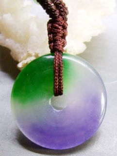 Purple Green Jade Circle Donut Pendant Necklace