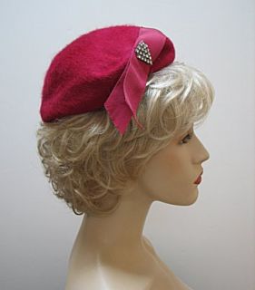 Vintage Ladies Hat Magenta Raspberry Henry Pollak 1401
