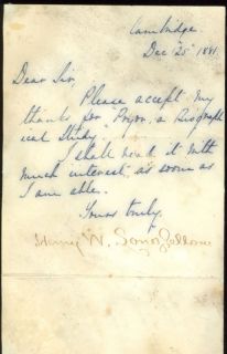 Dec 28 1881 Henry w Longfellow Letter Signed RARE