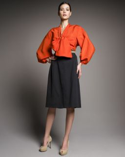 Yves Saint Laurent Tie Neck Blouse & Cotton Wool Pique A Line Skirt