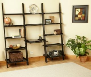 Heritage Leaning Ladder Black Bookcase Desk Wall Shelf
