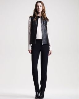 THE ROW Snap Front Leather Vest, Twill Blouse & Slim Crepe Back Satin