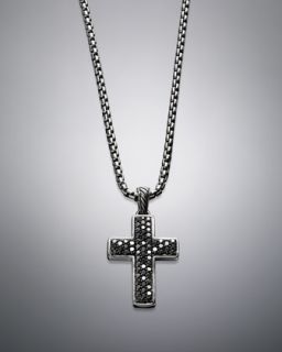 David Yurman Chevron Cross Necklace, Pave Black Diamond, 22L   Neiman