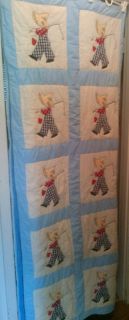 Vintage Homemade Handmade Hand Stitched Twin Size Quilt Boy Fishing