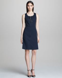 Sleeveless Dress with Lace Up Neckline