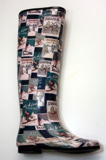 Henry Ferrera Multi Color Tall Classic Winter Ski Print Rain Boots