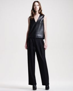 THE ROW Stretch Leather Top & Wide Leg Flannel Pants   