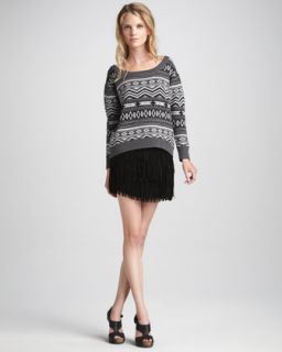 Haute Hippie Fair Isle Sweater & Suede Fringe Skirt   