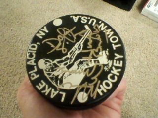 Herb Brooks Mike Eruzzione Dave Silk Signed Puck JSA Authentic Miracle