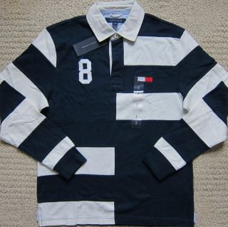 Tommy Hilfiger Navy White Premium Long Sleeves Polo Shirt Mens $64
