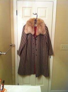 Vintage 1960s Herbert Levy Fur Collared Coat with Modern Design Size