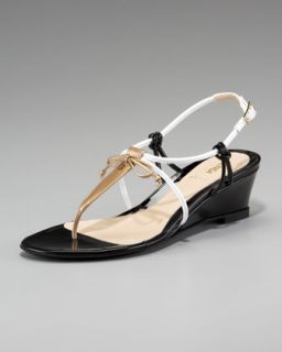 Fendi Bow Wedge Thong Sandal, Sabbia/Bianco/Black   