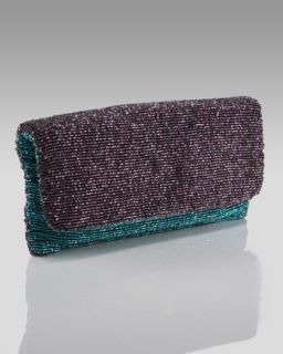 V11UH Moyna Beaded Colorblock Clutch, Dark Purple/Teal