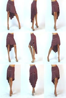  Burgandy White Striped High Low Jersey Asymmetrical Skirt L