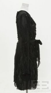 Carolina Herrera Black Rosette Rhinestone & Feather Long Sleeve Dress