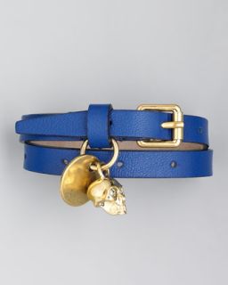 Alexander McQueen Double Wrap Leather Bracelet, Prussian Blue   Neiman
