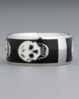 Alexander McQueen Skull Enamel Ring, Black/White   