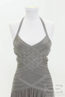 Herve Leger Grey Woven Bandage Cutout Halter Dress Size Small