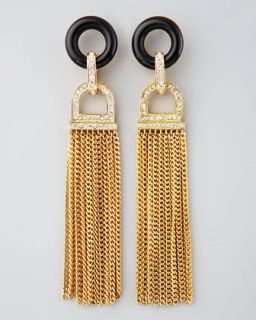 Rhinestone Tassel Earrings, Black Quartz