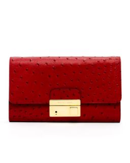 Michael Kors Gia Ostrich Embossed Leather Clutch Bag, Crimson
